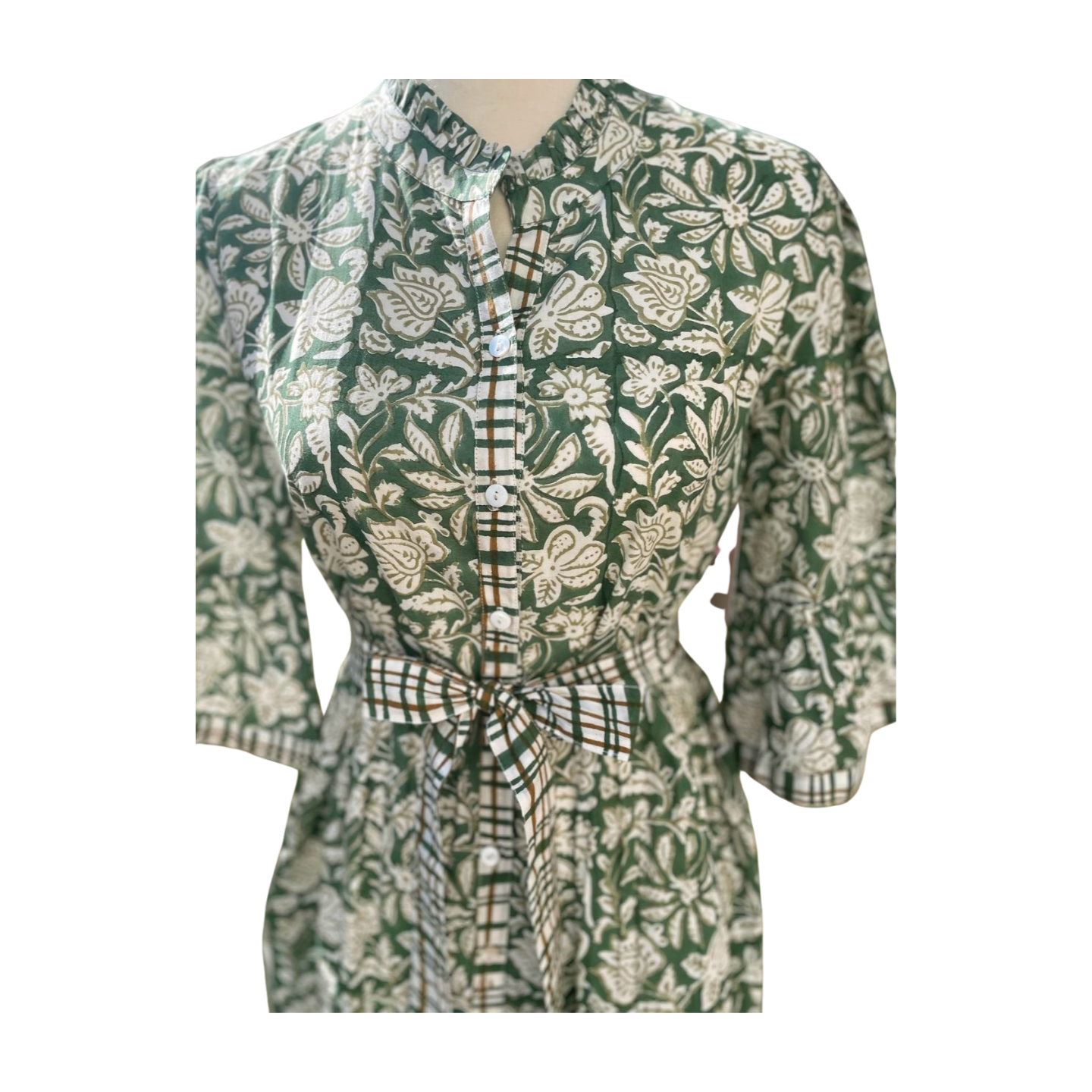 Emeri Bell Sleeve Dress (Green/White)