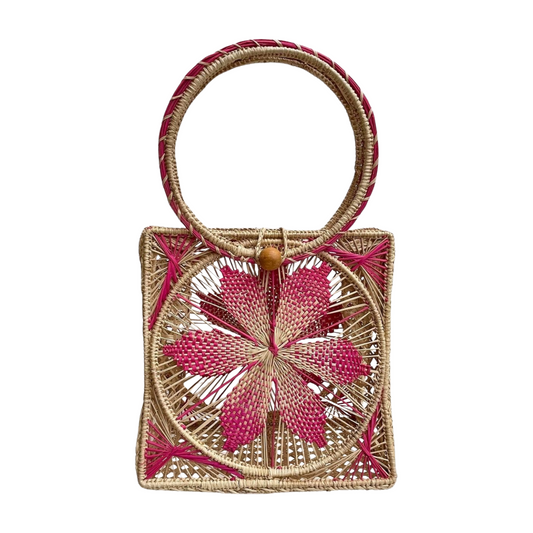Iraca Palm Wrist Handbag (Dark Pink)