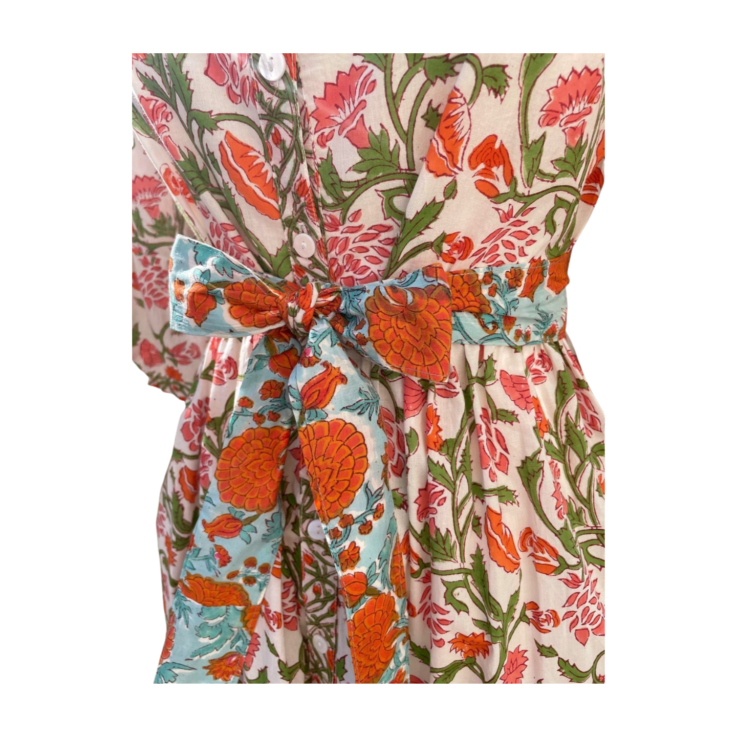 Emeri Bell Sleeve Dress (Orange/White)