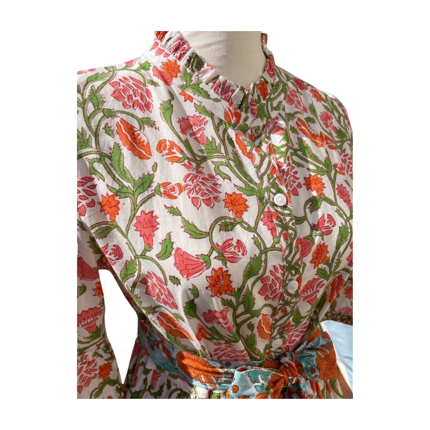 Emeri Bell Sleeve Dress (Orange/White)