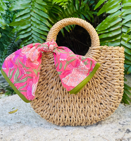 Rattan Purse (Natural) w/ Block Print Bow