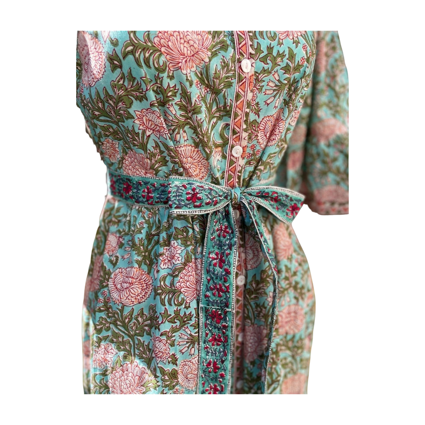 Emeri Bell Sleeve Dress (Pink/Green)