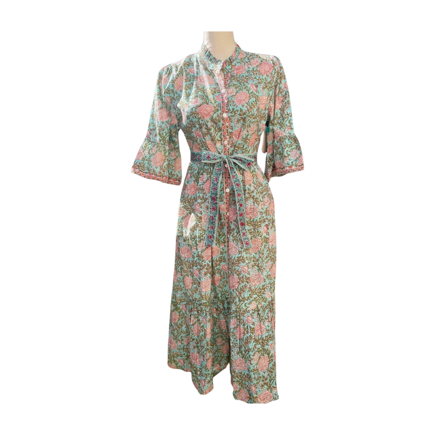 Emeri Bell Sleeve Dress (Pink/Green)