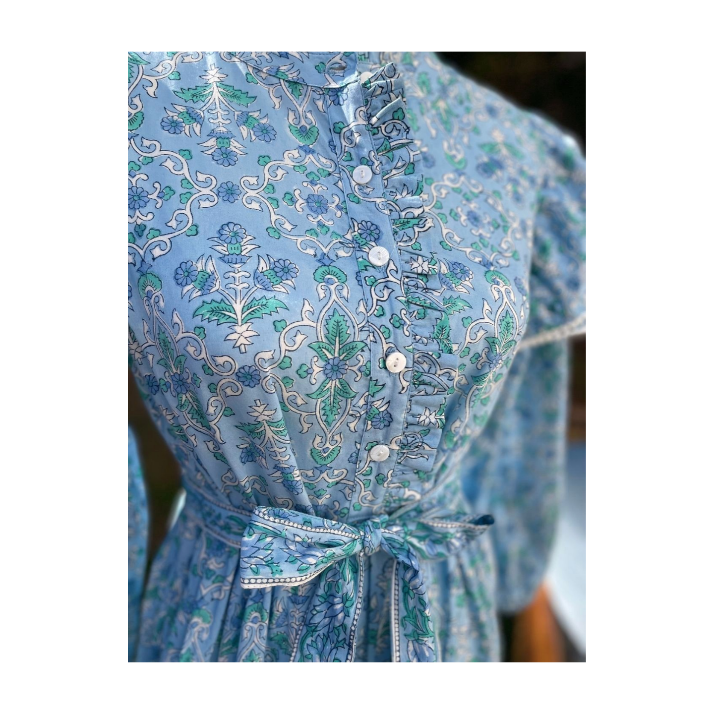 Hannah Pom Pom Dress (Blue) Short Sleeve