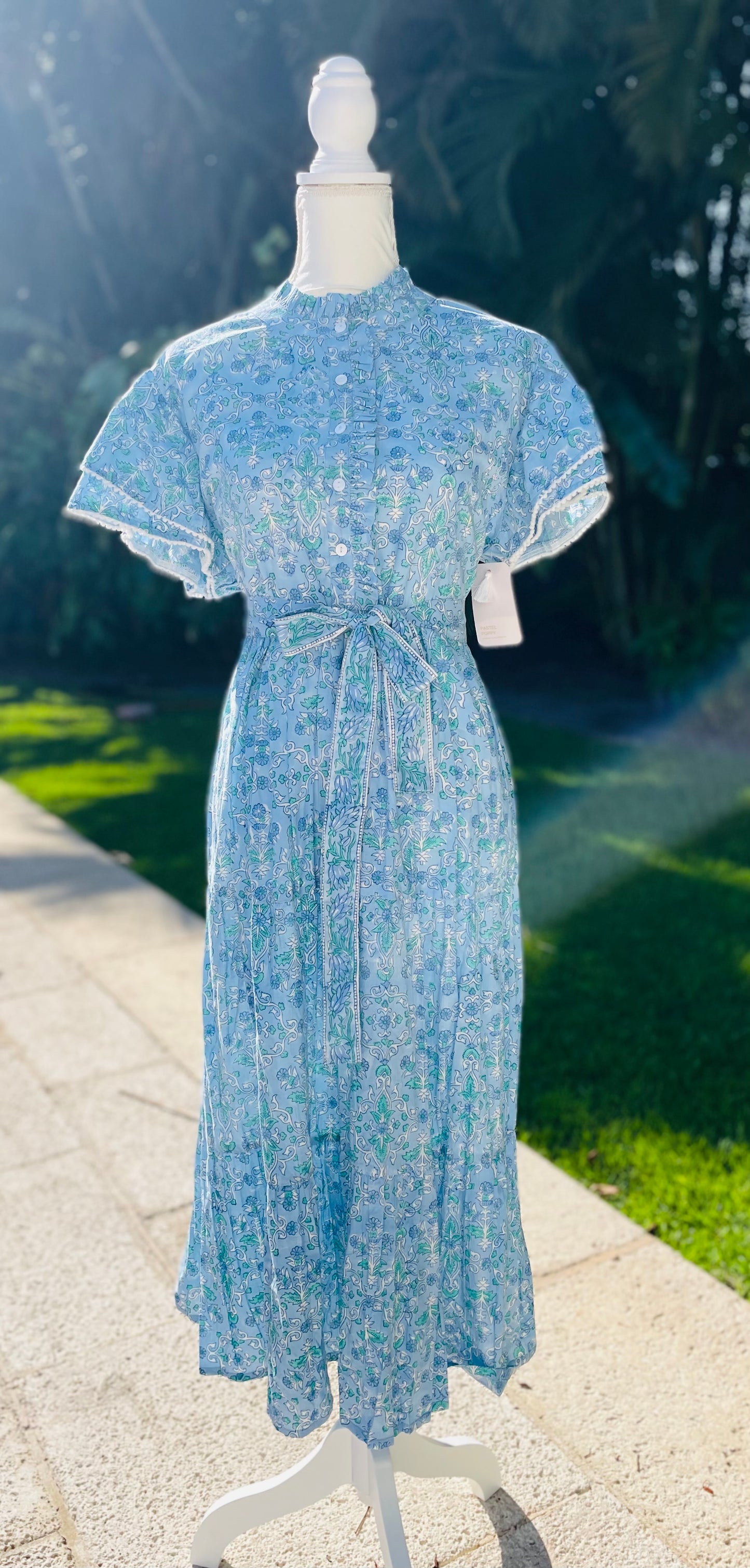 Hannah Pom Pom Dress (Blue) Short Sleeve