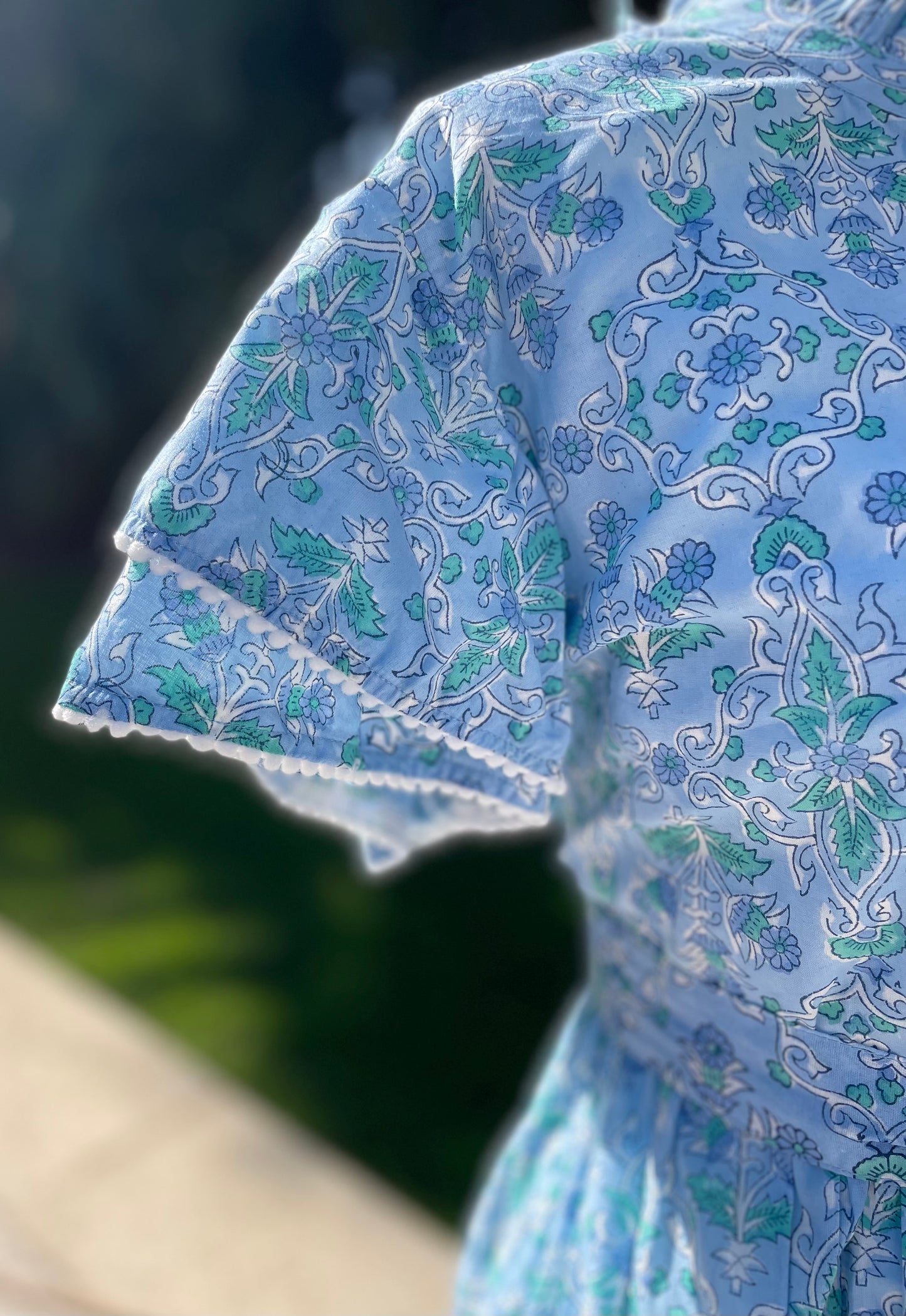 Hannah Pom Pom Dress (Blue) Short Sleeve