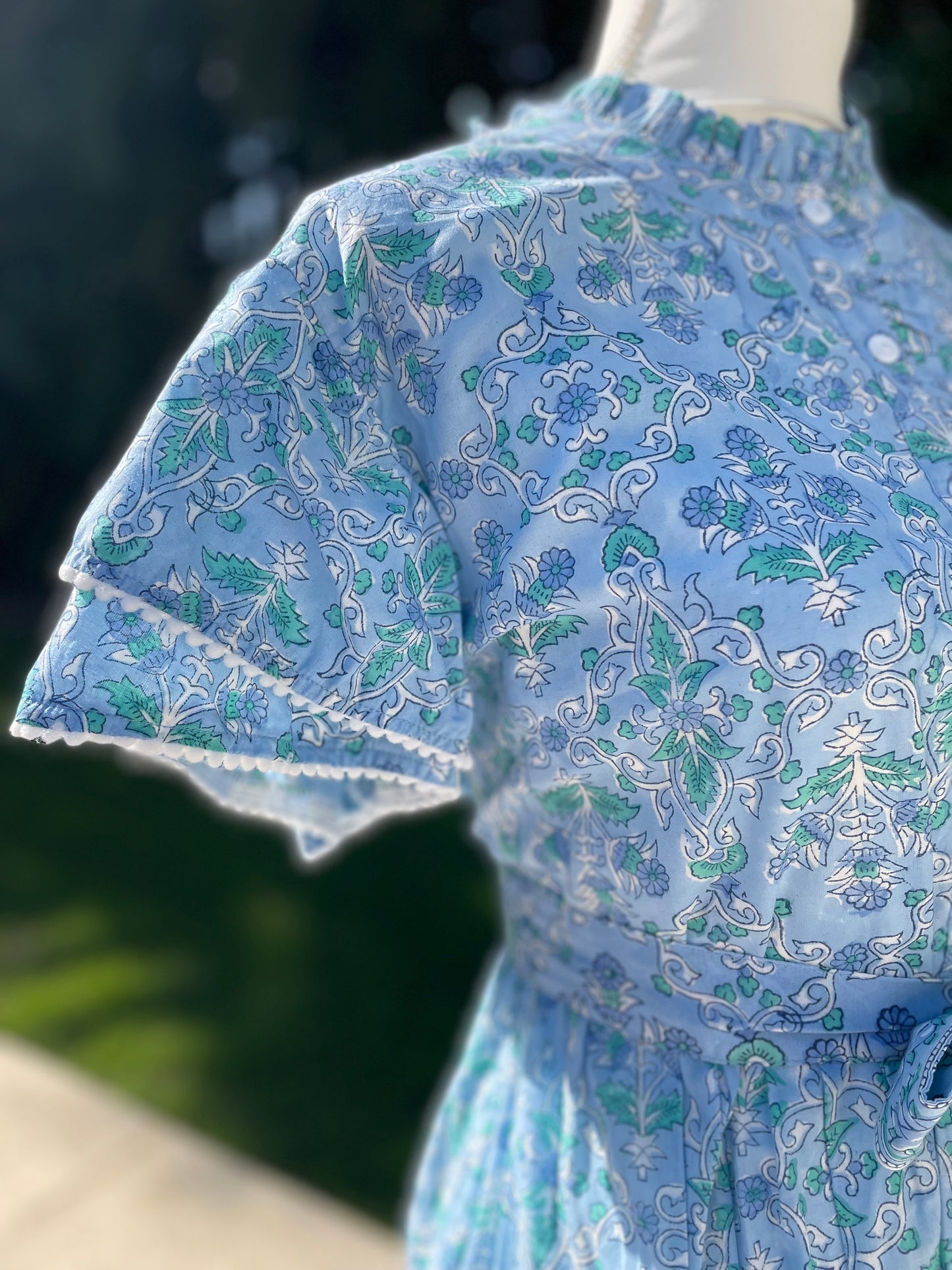 Hannah Pom Pom Dress (Blue) Short Sleeve