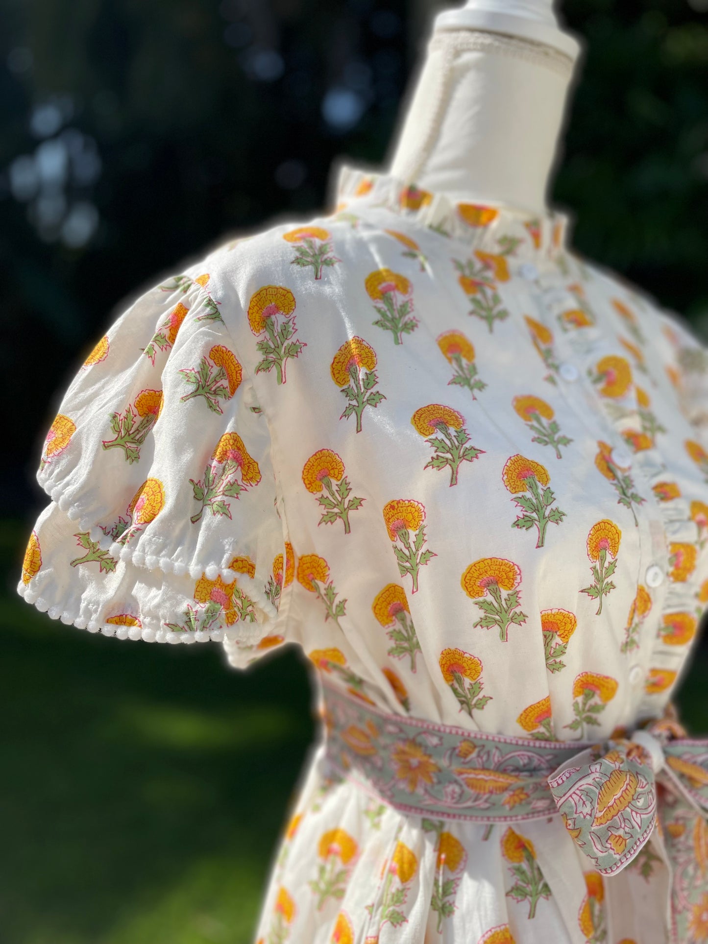 Hannah Pom Pom Dress (Yellow) Short Sleeve