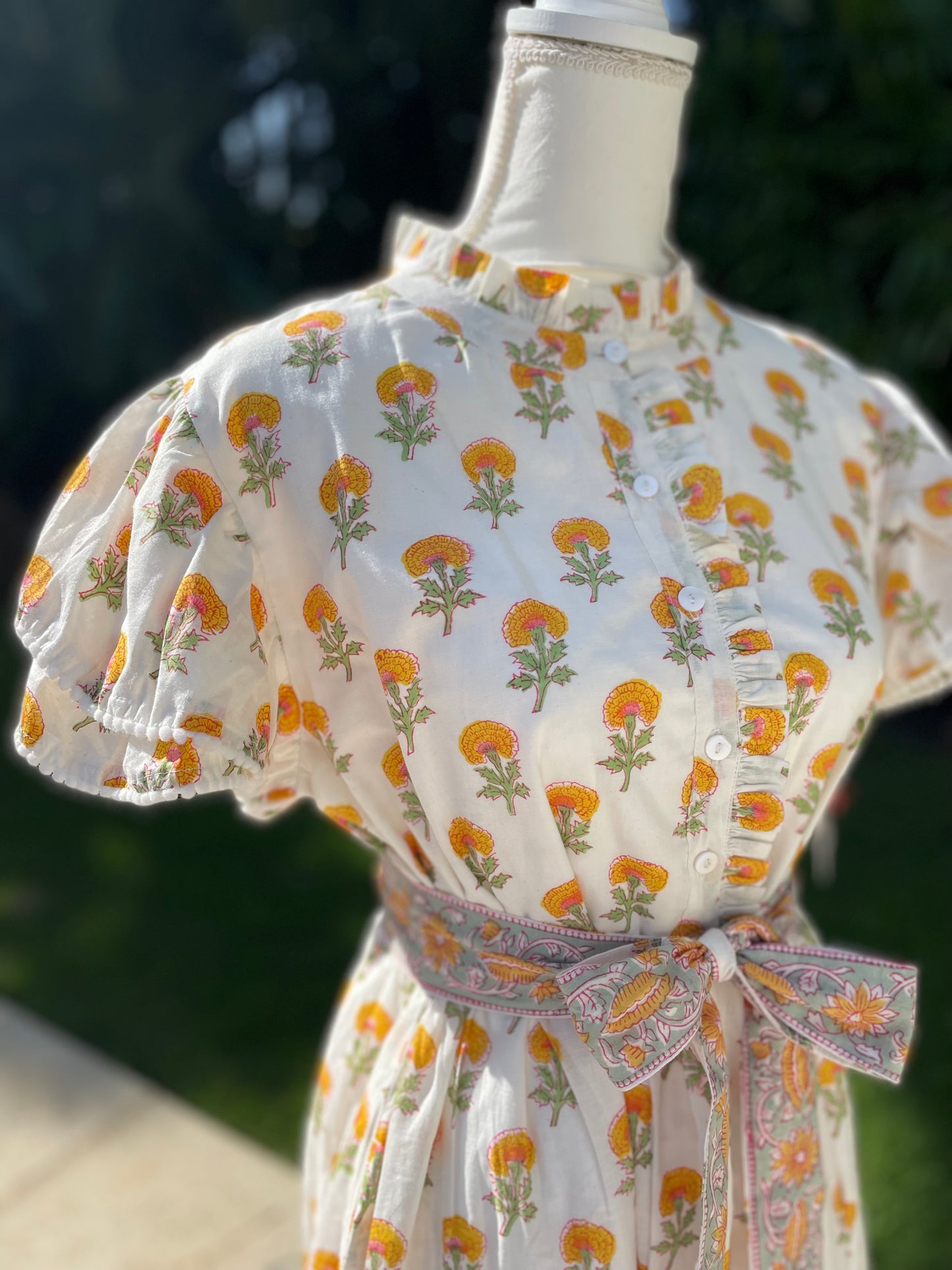 Hannah Pom Pom Dress (Yellow) Short Sleeve